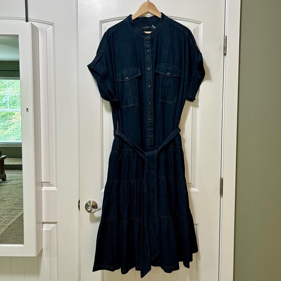 Lauren Ralph Lauren Women's Belted Denim Tiered Shirtdress 22W - Picture 6 of 13